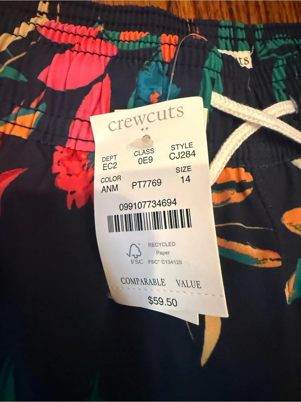 BNWT Crewcuts Navy Bathing suit with Bright Multi-Color Print